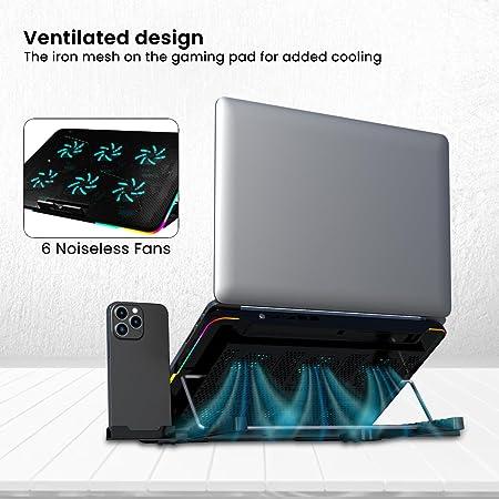 Portronics My Buddy Air Cooling Pad Laptop Stand with 6 Cooling Fans, RGB Lights, 7 Adjustable Heights, Mobile Stand for Upto 43.18cm (17 Inches) Laptop, Black - Image 3