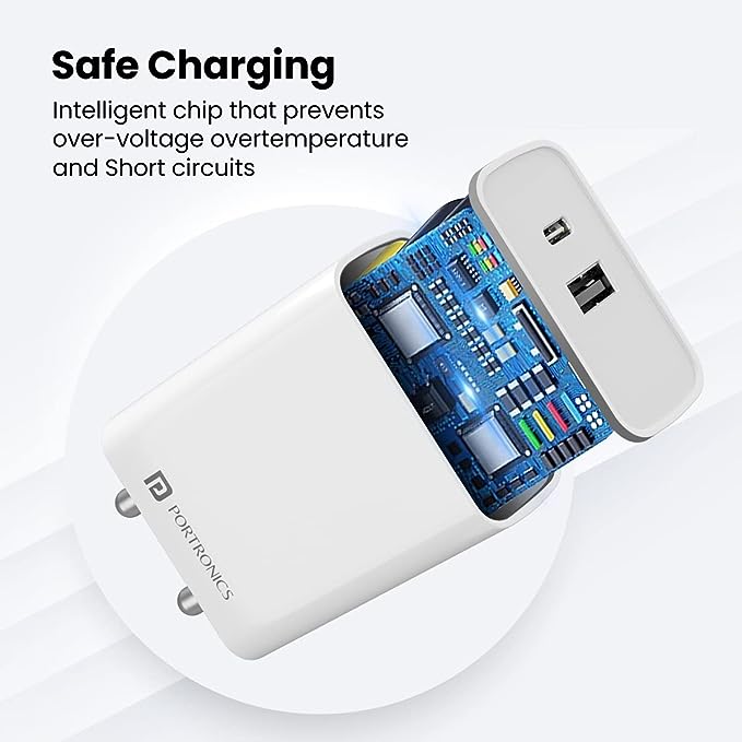 Portronics Adapto 70 33W Adapter, Supports PPS Charging Via Type C & Fast Charging Compatible with iPhone, Android (White) - Image 3