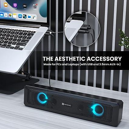 Portronics in Tune 3 6W Portable USB Wired Soundbar with Multicolor LED Light Speaker for PC, Desktop and Laptop, 3.5mm Audio Jack (Black) - Image 4
