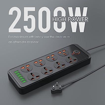 Portronics Power Plate 7 with 6 USB Port + 8 Power Sockets Extension Board Multi Plug with 2500W,2.1A USB Output 3M(Black) - Image 4