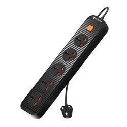 W1 Portronics Power Plate 13 Multiplug Extension Board with 5 Power Sockets, 1500W, 2M Cord Length, Fire Proof Material, Short Circuit Protection (Black)