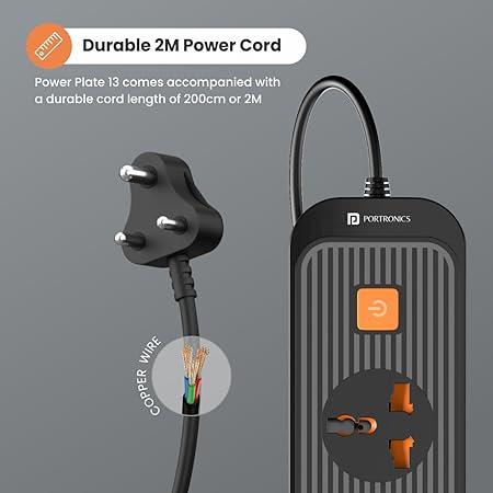 Portronics Power Plate 13 Multiplug Extension Board with 5 Power Sockets, 1500W, 2M Cord Length, Fire Proof Material, Short Circuit Protection (Black) - Image 4