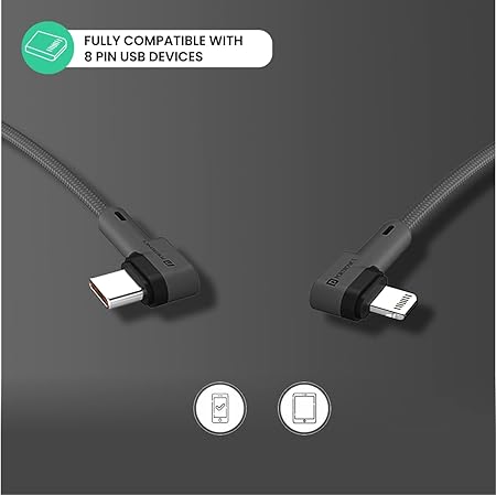 Portronics Konnect L 20W PD Quick Charge Type-C to 8-Pin USB Mobile Charging Cable, 1.2M, Tangle Resistant, Fast Data Sync (Grey) - Image 2