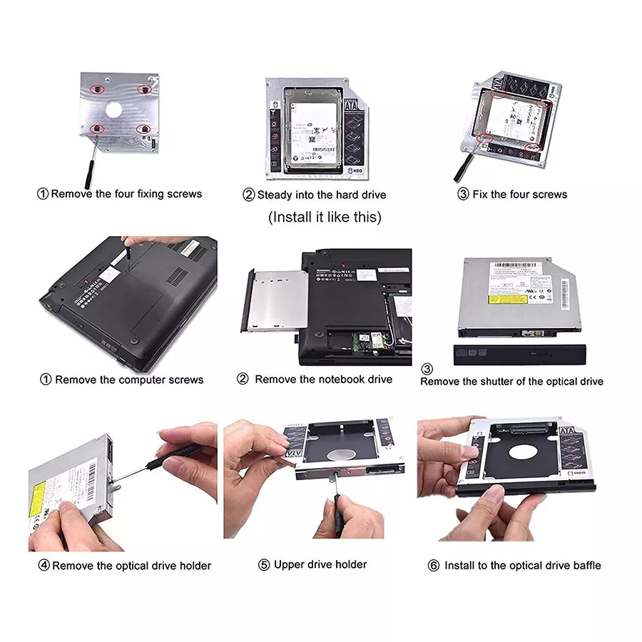 HDD/SSD Caddy 9.5mm – 2nd SATA Hard Drive Tray for Laptop CD/DVD Slot (SATA III) - Image 3
