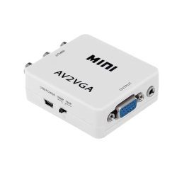 W1 AV to VGA Converter Box AV RCA to VGA Video with Audio to PC HDTV Converter (White)