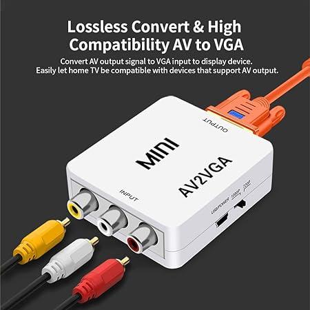 AV to VGA Converter Box AV RCA to VGA Video with Audio to PC HDTV Converter (White) - Image 3