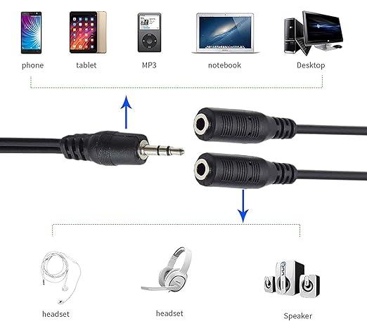 3.5mm Aux Jack 1 Male to 2 Female Stereo Headphone Earphone Jack Y Splitter Gold/Silver Plated Audio Jack Adapter Cable - Image 5