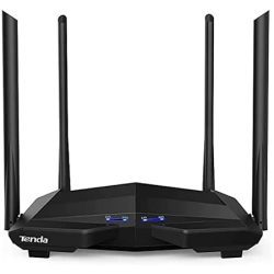 ghjm Tenda AC10 AC1200 Wireless Smart Dual-Band Gigabit WiFi Router, MU-MIMO, 4 Gigabit Ports, 867Mbps/5 GHz+ 300Mbps /2.4GHz, (Black, Not a Modem)