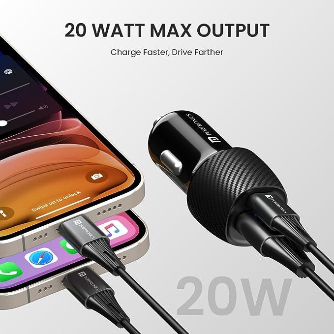 Portronics 20W Car Power 17 Car Charger Adapter with Dual Output (20W PD Type C Port + 18W USB A Mach 3.0 Port),Black - Image 4