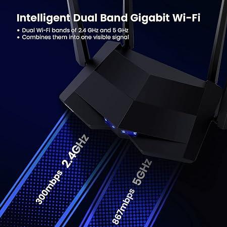 Tenda AC10 AC1200 Wireless Smart Dual-Band Gigabit WiFi Router, MU-MIMO, 4 Gigabit Ports, 867Mbps/5 GHz+ 300Mbps /2.4GHz, (Black, Not a Modem) - Image 2