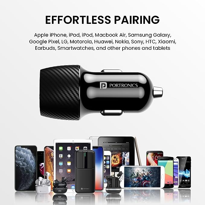 Portronics 20W Car Power 17 Car Charger Adapter with Dual Output (20W PD Type C Port + 18W USB A Mach 3.0 Port),Black - Image 5