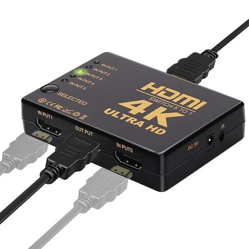 HDMI Switch 5X1 with Remote Control for UHD 4K Support, Full HD 1080P, 3D, Switch Splitter with Remote Control, HD Audio,5 in & 1 Out - Image 4