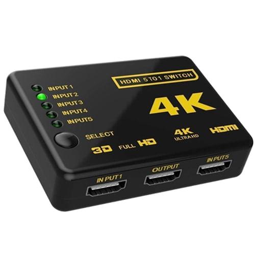 HDMI Switch 5X1 with Remote Control for UHD 4K Support, Full HD 1080P, 3D, Switch Splitter with Remote Control, HD Audio,5 in & 1 Out - Image 2