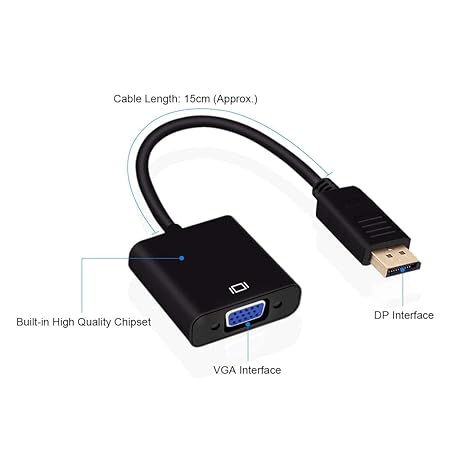 DisplayPort (DP) to VGA Adapter, Gold-Plated Display Port to VGA Adapter (Male to Female) - Image 2