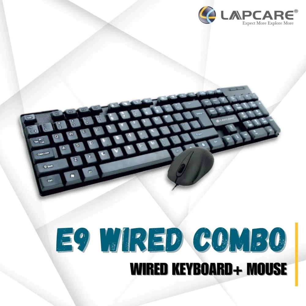 Lapcare E9 Wired Combo-Wired Keyboard and Mouse Set-USB, Ergonomic Design- Black - Image 4