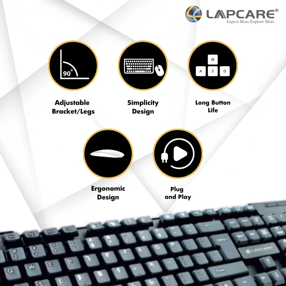 Lapcare E9 Wired Combo-Wired Keyboard and Mouse Set-USB, Ergonomic Design- Black - Image 5