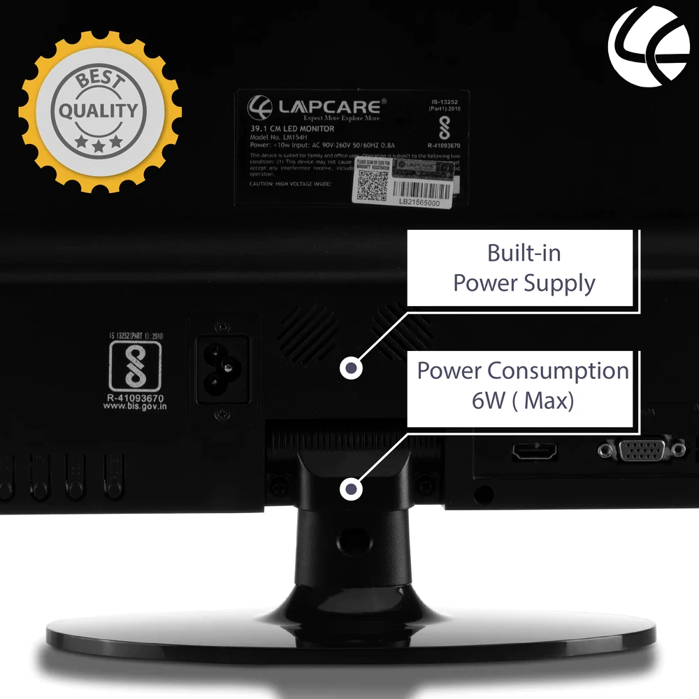 Lapcare LED Monitor - 15.4-inch 39.1CM - VGA & HDMI - Image 4