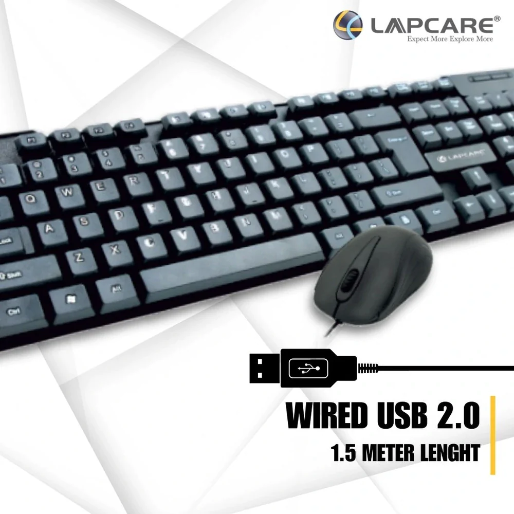 Lapcare E9 Wired Combo-Wired Keyboard and Mouse Set-USB, Ergonomic Design- Black - Image 3