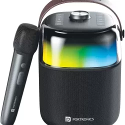 Front Portronics Dash 4 50W Bluetooth Speaker with Wireless Karaoke Mic, 6Hrs Playtime, HD Sound 50 W Bluetooth Speaker (Black, Stereo Channel)