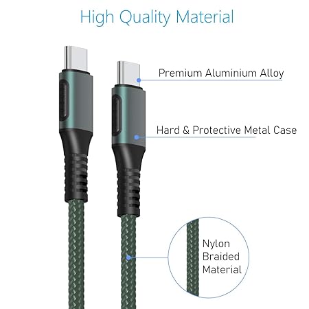 Portronics Konnect C Square 18W Type c to c ,3A Quick Charge Support, Nylon Braided,1.2M (Green) - Image 2