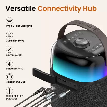 Portronics Dash 4 50W Bluetooth Speaker with Wireless Karaoke Mic, 6Hrs Playtime, HD Sound 50 W Bluetooth Speaker (Black, Stereo Channel) - Image 3