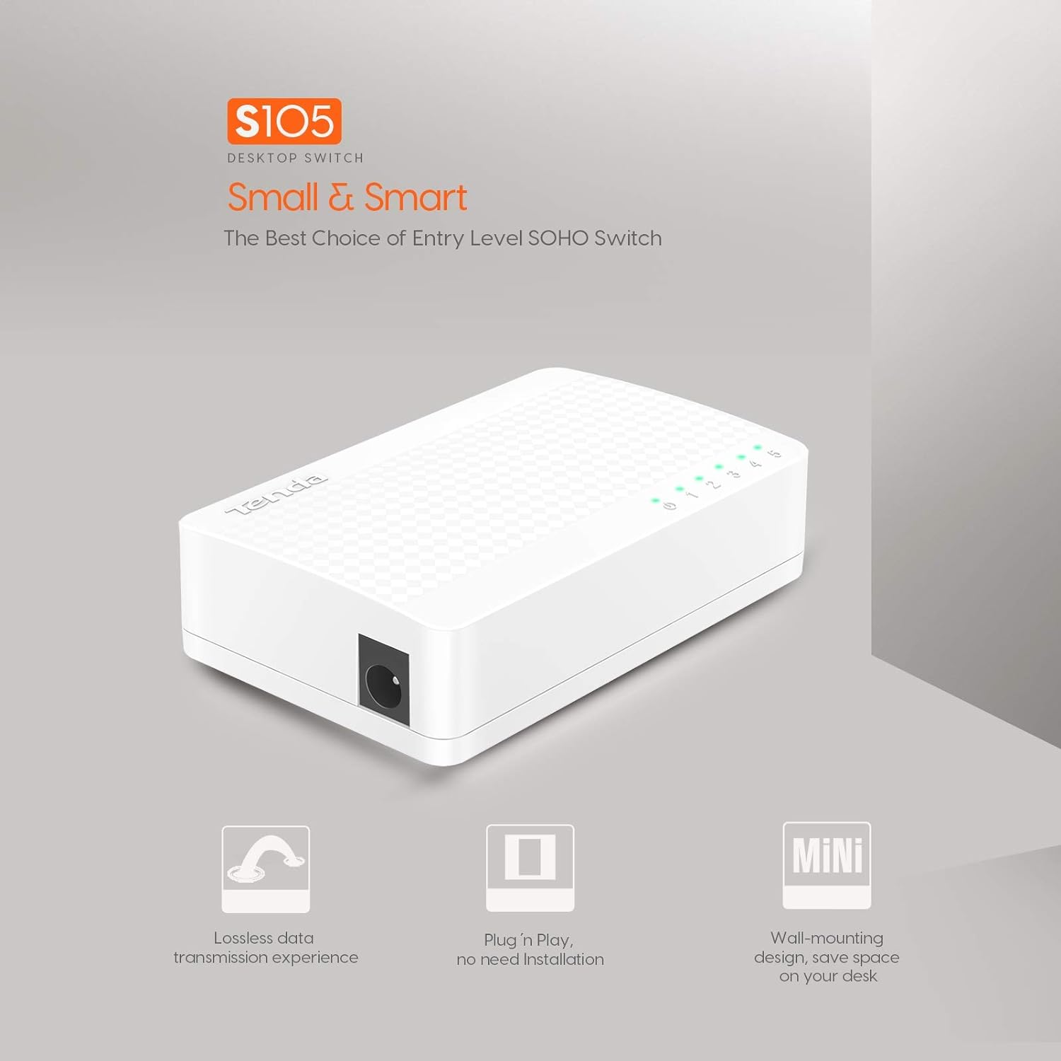 TENDA TE-S105 5-Port Mini 10/100Mbps Fast Ethernet Switch (White) - Image 2