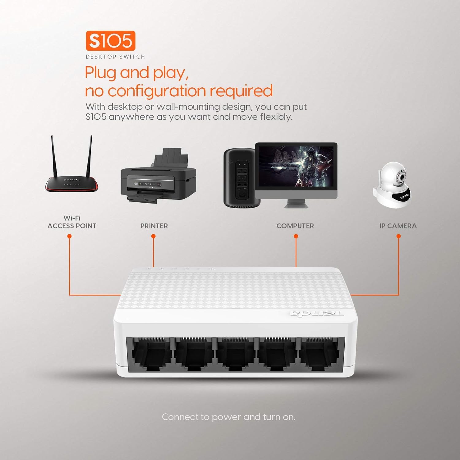 TENDA TE-S105 5-Port Mini 10/100Mbps Fast Ethernet Switch (White) - Image 4