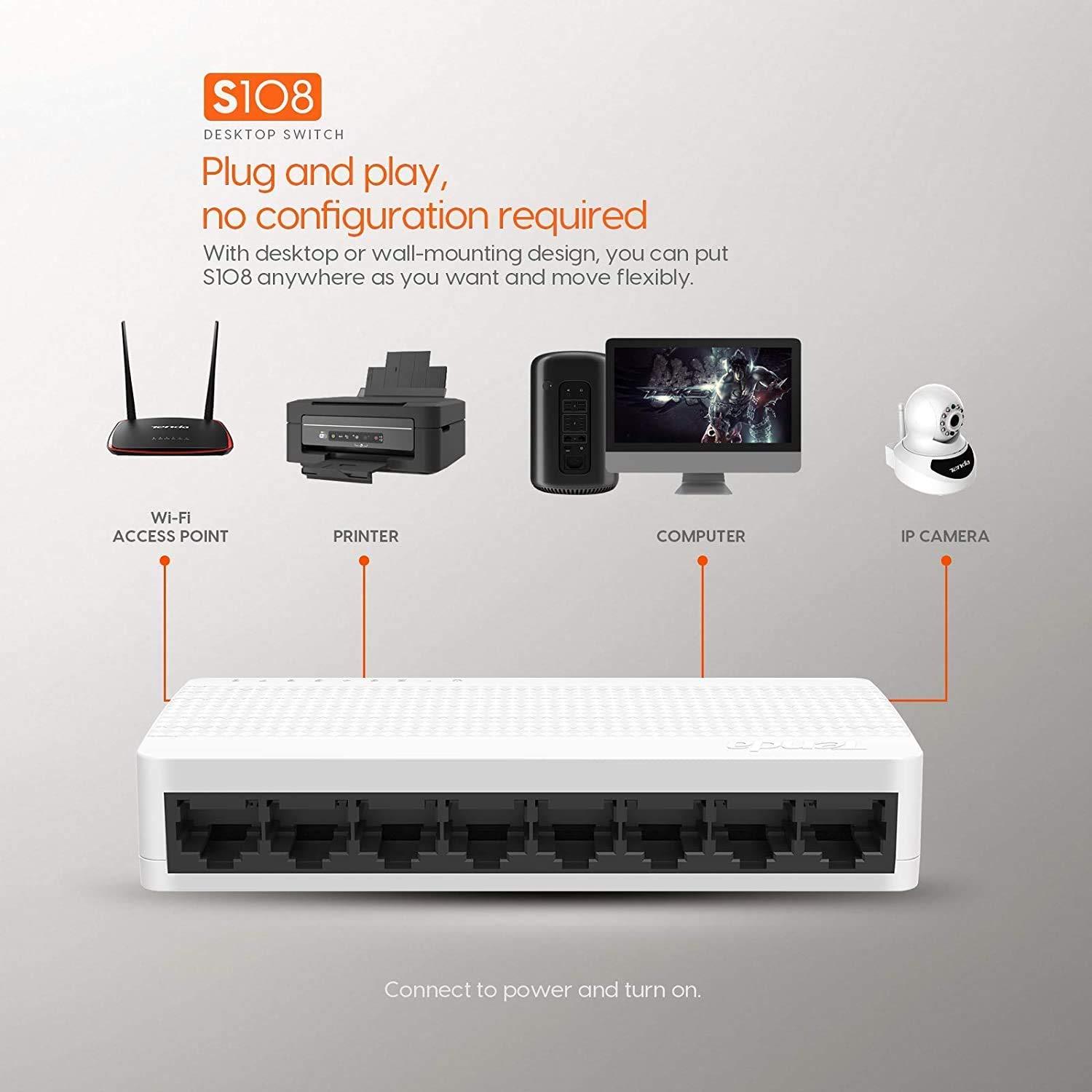 Tenda S108 8-Port Mini Fast Ethernet Switch (White) - Image 4