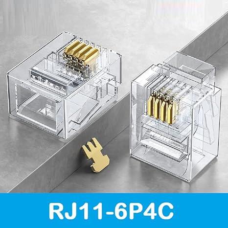 RJ11 4 Pin Telephone Plug 6P4C Modular Plug Telephone Phone Connector Crystal Head Plug Network Connector,Four-Core Cable RJ 11 Plug (Pack Of 10) - Image 2