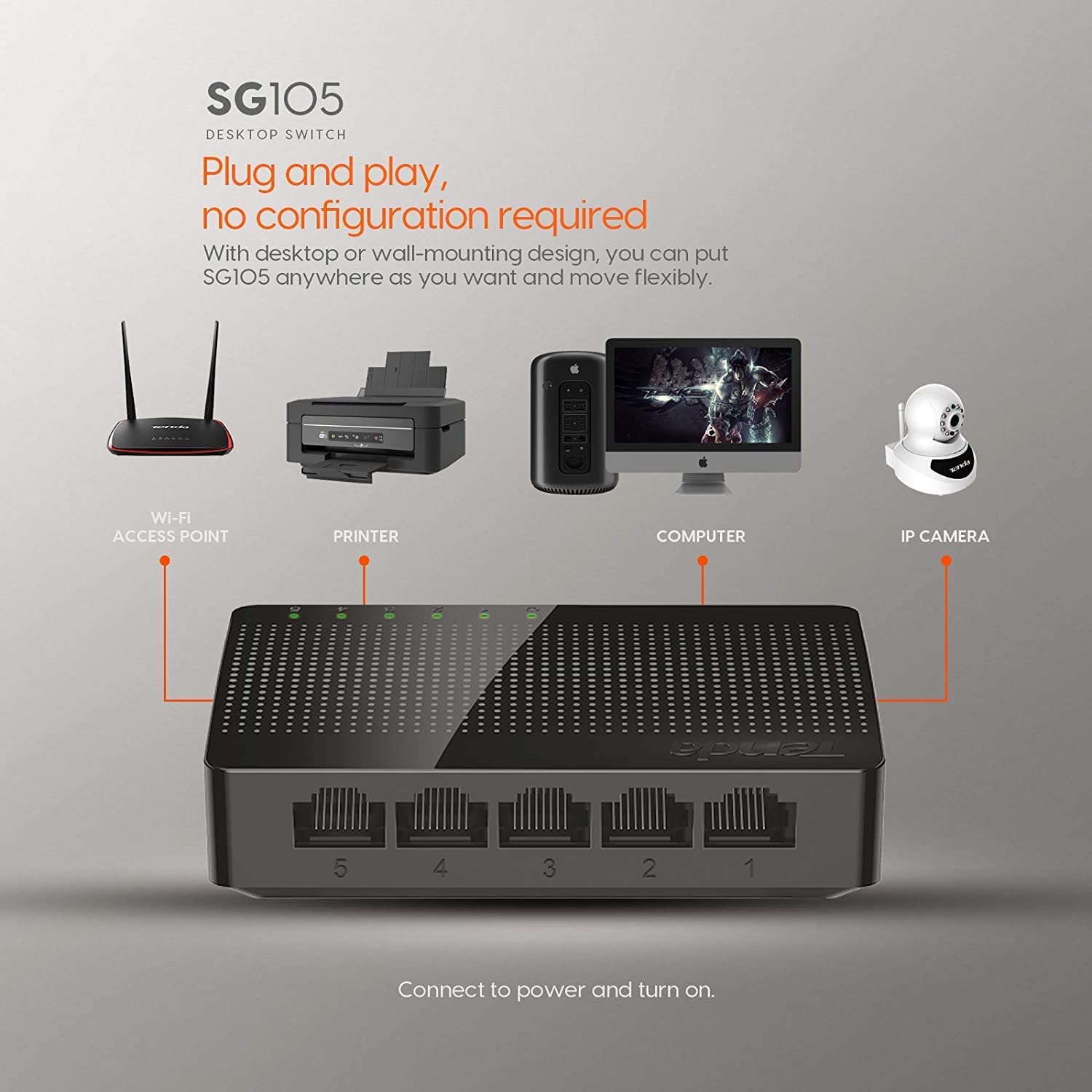 TENDA-SG105 5-Port Ethernet Switch |Small Office or Home network |Smart LED (Black) - Image 4