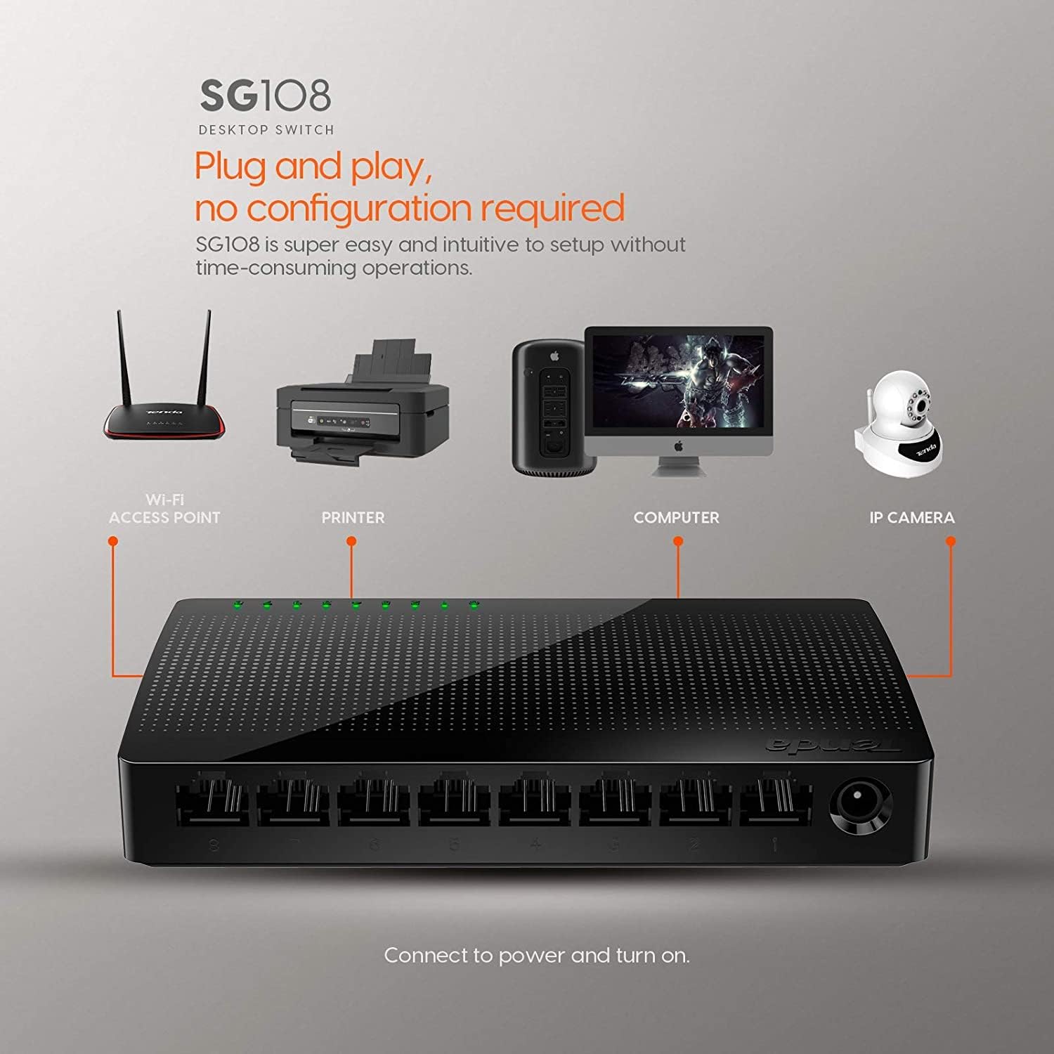Tenda SG108 8-Port Gigabit Desktop Switch -Black - Image 2