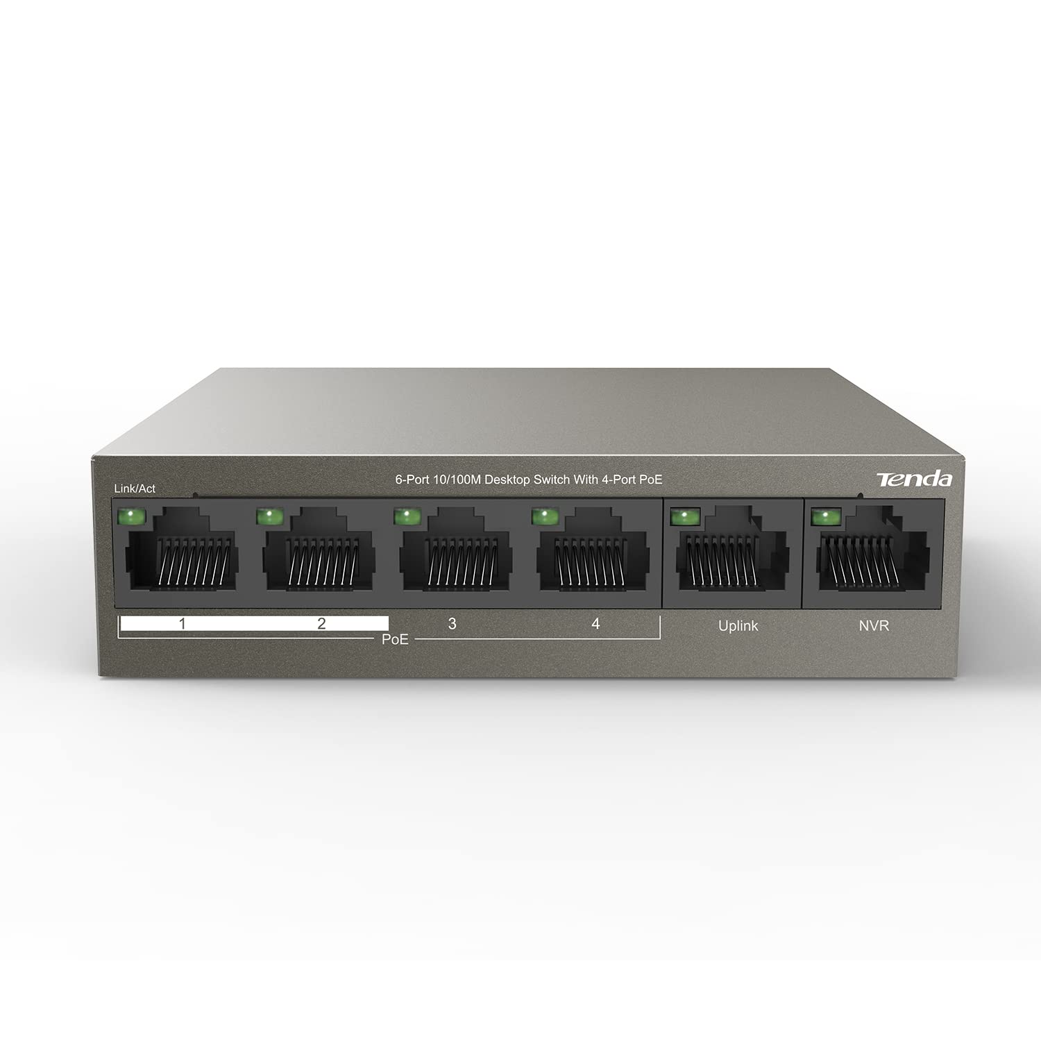 Tenda TEF1106P -63W ,6 Port Fast Ethernet Switch| Dual Uplink | Lightning Protection (Grey)