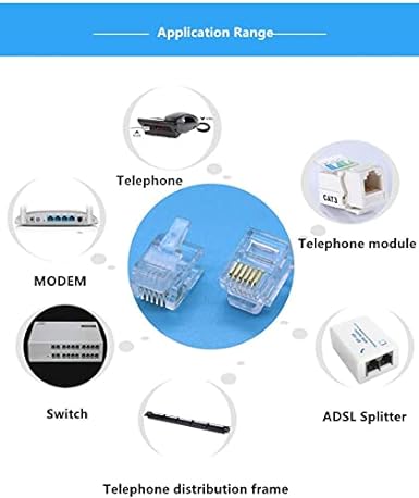RJ11 4 Pin Telephone Plug 6P4C Modular Plug Telephone Phone Connector Crystal Head Plug Network Connector,Four-Core Cable RJ 11 Plug (Pack Of 10) - Image 4