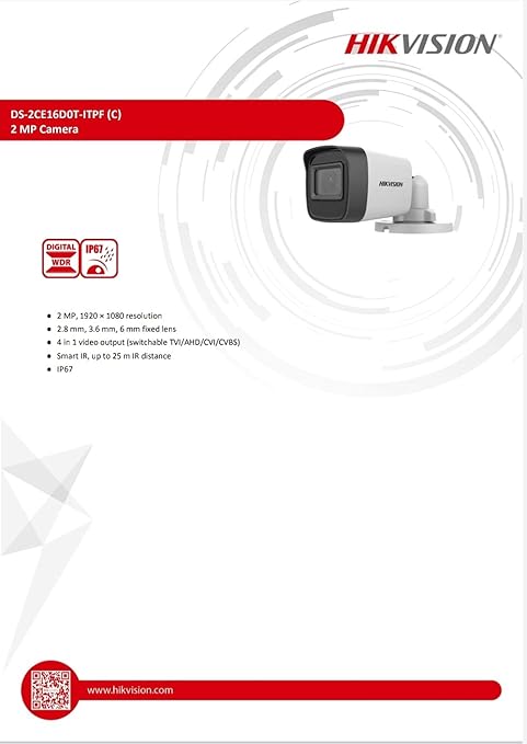 HIKVISION DS-2CE16H0T-ITPFS 5MP with in-Built Mic Bullet CCTV Camera (White) - Image 2