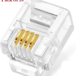 dfpgighfkigh RJ11 4 Pin Telephone Plug 6P4C Modular Plug Telephone Phone Connector Crystal Head Plug Network Connector,Four-Core Cable RJ 11 Plug (Pack Of 10)