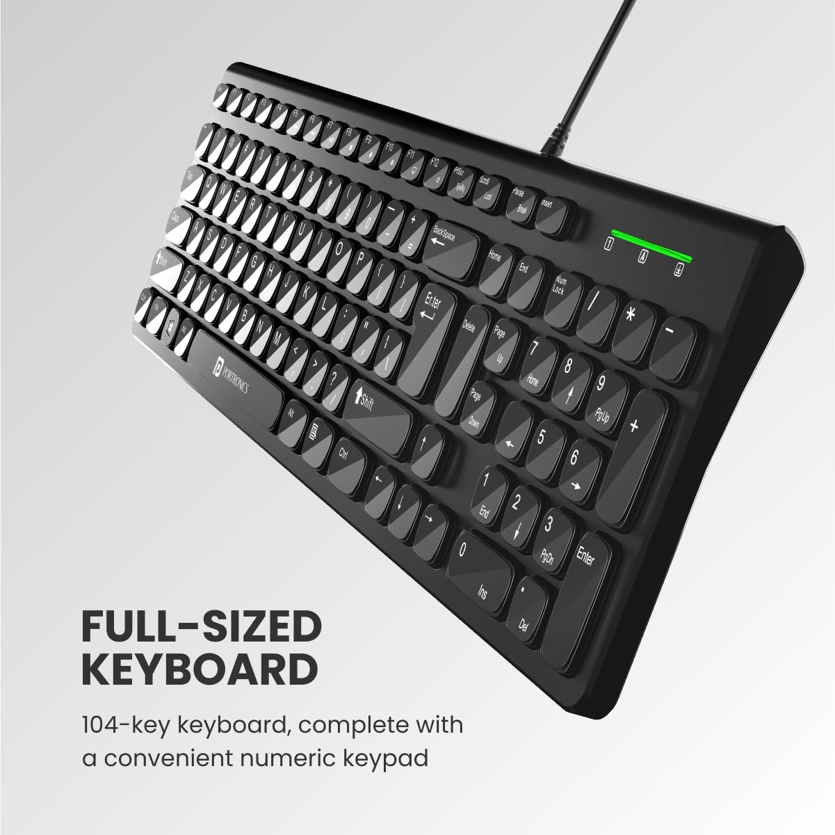 Portronics Ki-Pad 2 USB Wired Keyboard with 104 Keys, Dual Color Chicklet Keys,1.5 m Long Cable, for PC Laptop & USB-Supported Devices (Black) - Image 3