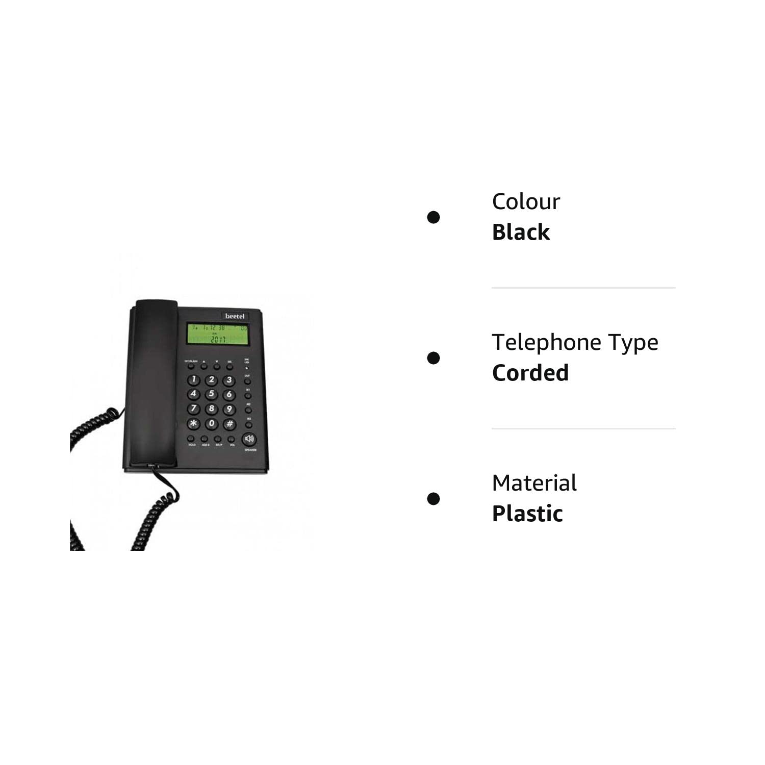 Beetel M500 Caller ID Landline Phone with Speaker Phone (Black) - Image 3