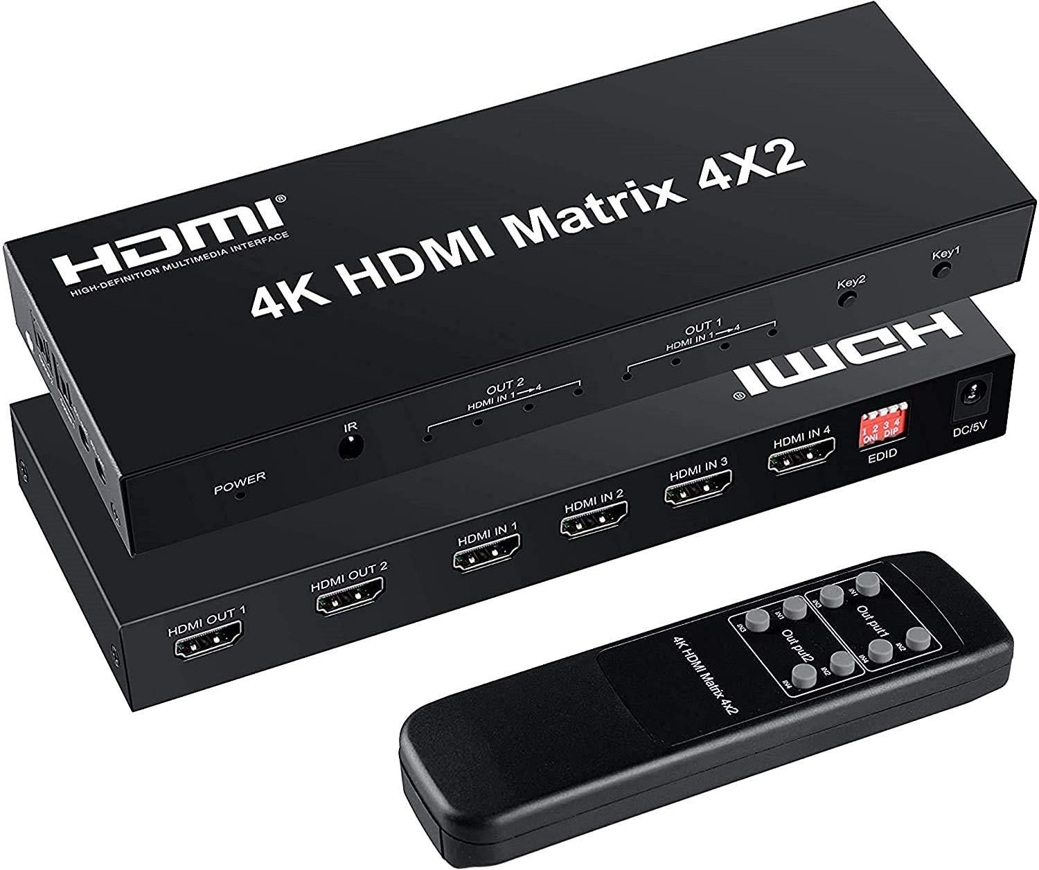 HDMI Matrix 4x2 Switch, 4 in 2 Out Matrix HDMI Video Switcher Splitter +Optical & L/R Audio Output,Support Ultra HD 4K x 2K,3D 1080P,Audio EDID Extractor with IR Remote Control & Power Adapter - Image 2
