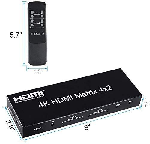 HDMI Matrix 4x2 Switch, 4 in 2 Out Matrix HDMI Video Switcher Splitter +Optical & L/R Audio Output,Support Ultra HD 4K x 2K,3D 1080P,Audio EDID Extractor with IR Remote Control & Power Adapter - Image 3