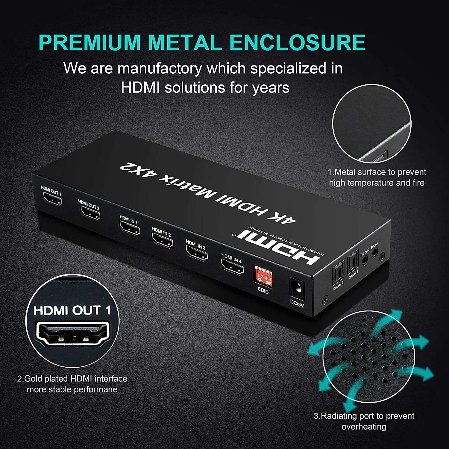HDMI Matrix 4x2 Switch, 4 in 2 Out Matrix HDMI Video Switcher Splitter +Optical & L/R Audio Output,Support Ultra HD 4K x 2K,3D 1080P,Audio EDID Extractor with IR Remote Control & Power Adapter - Image 8