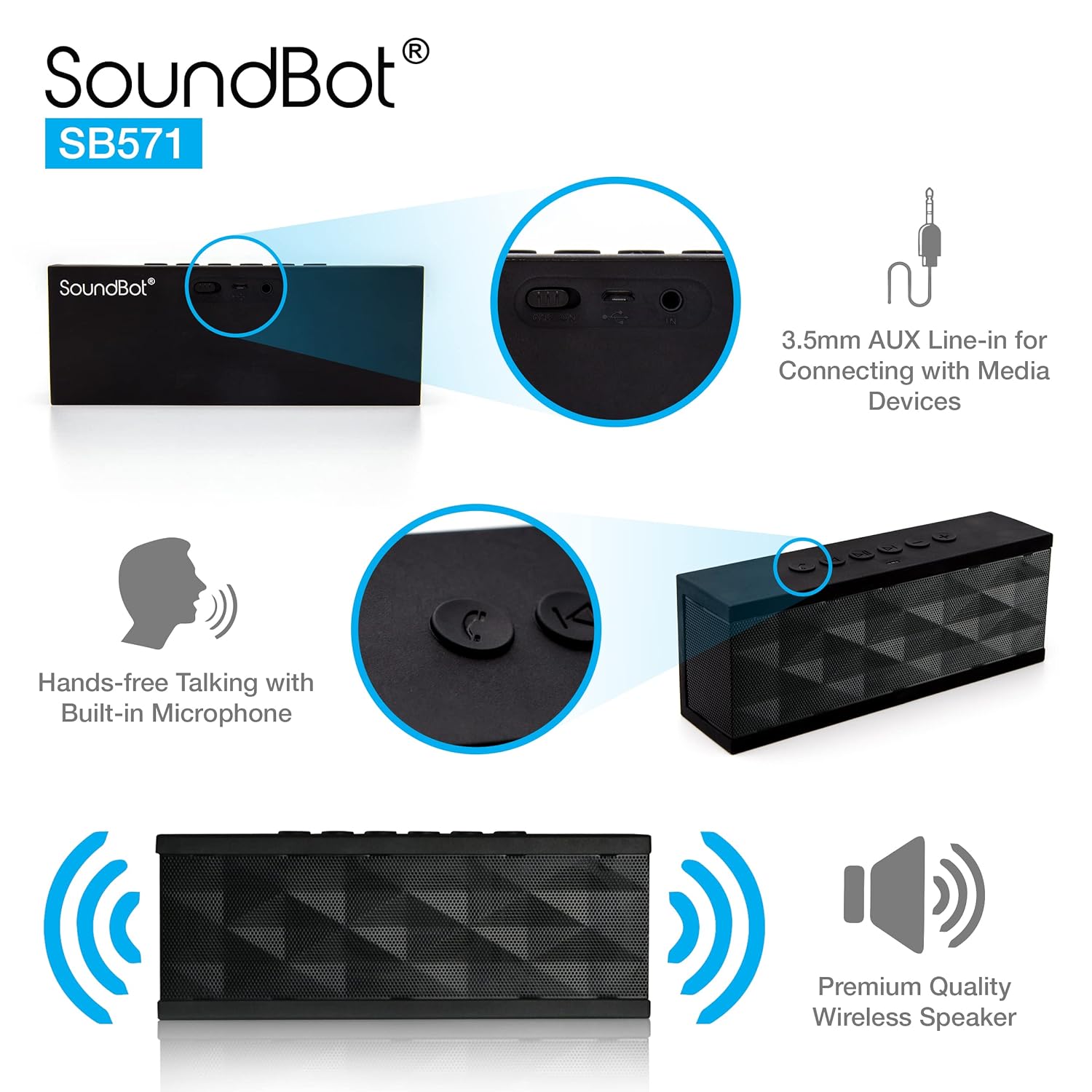 SoundBot SB571 12W Bluetooth Speakers (Black) - Image 4