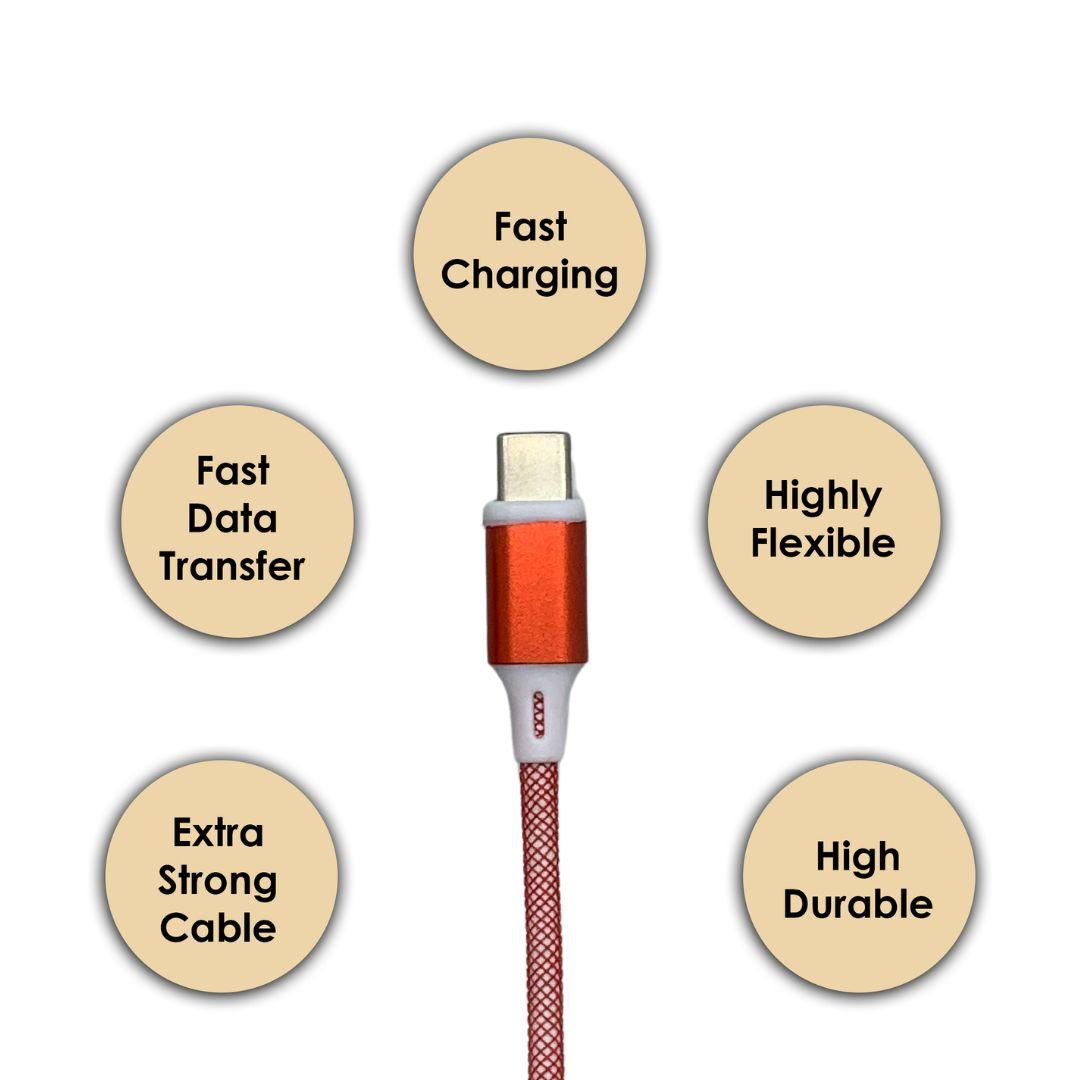 Champion 65W SuperVOOC Type-C Data Sync & Fast Charging Cable , Compatible with Samsung, Mi, Realme, Oppo, Vivo, OnePlus, Nothing Devices, Fishnet , 100cm (Red) - Image 2