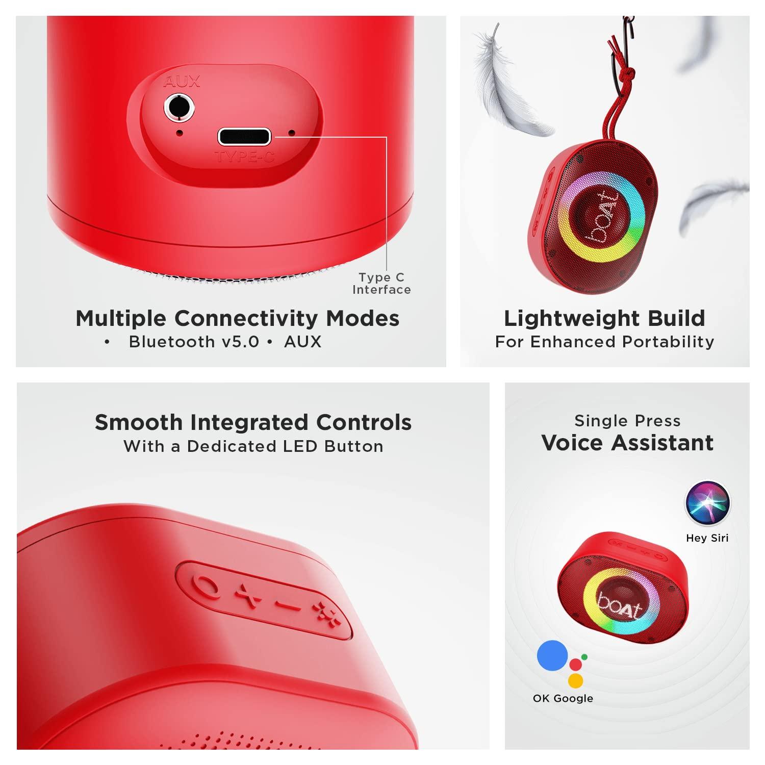 boAt Stone 250 Portable Wireless Speaker with 5W RMS Immersive Audio, RGB LEDs, Up to 8HRS Playtime, IPX7 Water Resistance, Multi-Compatibility Modes(Red) - Image 6