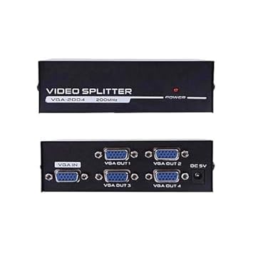 VGA Splitter 1x4 Box – 1 Input to 4 Output Monitor Screen Duplicator with Audio Support | Share One VGA Source to 4 Displays | Mirror Display for PC, Laptop, Projector, TV