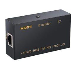 HDMI Extender Over Single Cat6e UTP Ethernet Cable HDMI Extender 4K 60MTR, HDMI to RJ45 Ethernet Network Converter Media Streaming Device (Black)