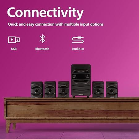 Philips SPA5128B 5.1 CH 40W Bluetooth Speakers, Black - Image 3