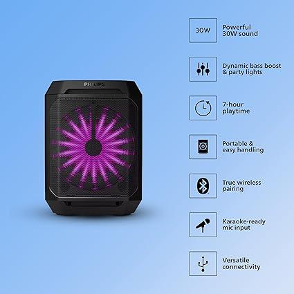 Philips TAX2208 Bluetooth Party Speaker, 30W, Black - Image 2