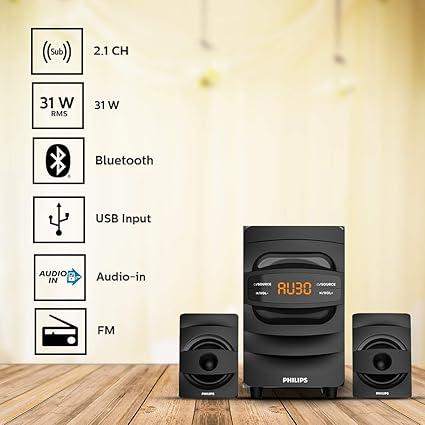 Philips Audio MMS2625B 2.1 Channel Bluetooth Multimedia Speaker - Black - Image 2