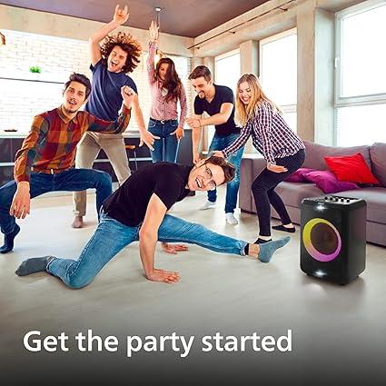 Philips Audio TAX3206 80 W Bluetooth Party Speaker with 14 Hours Play Time, Karaoke Features, Guitar and Mic Input, Party Lights and Carry Handle - Black - Image 3