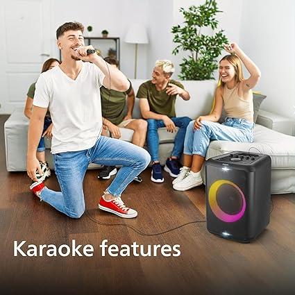Philips Audio TAX3206 80 W Bluetooth Party Speaker with 14 Hours Play Time, Karaoke Features, Guitar and Mic Input, Party Lights and Carry Handle - Black - Image 5